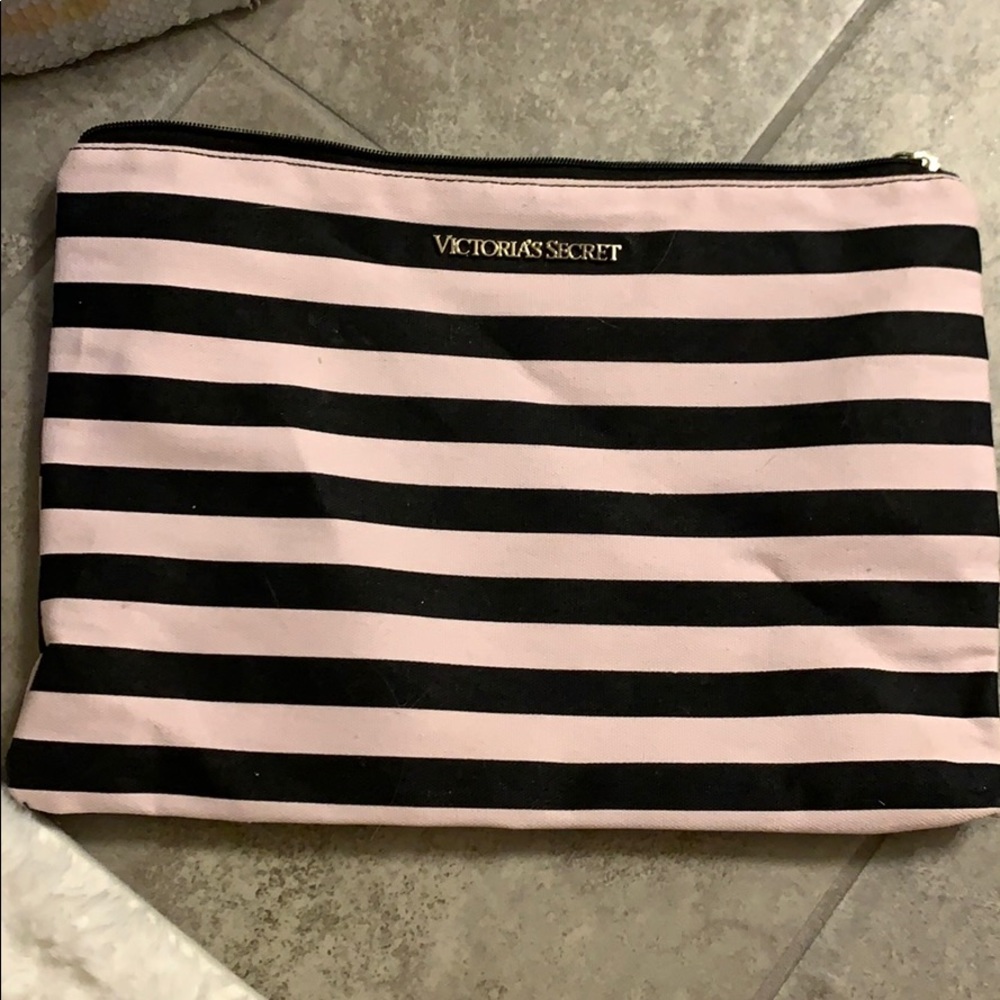 Victoria’s Secret striped bag makeup accessories